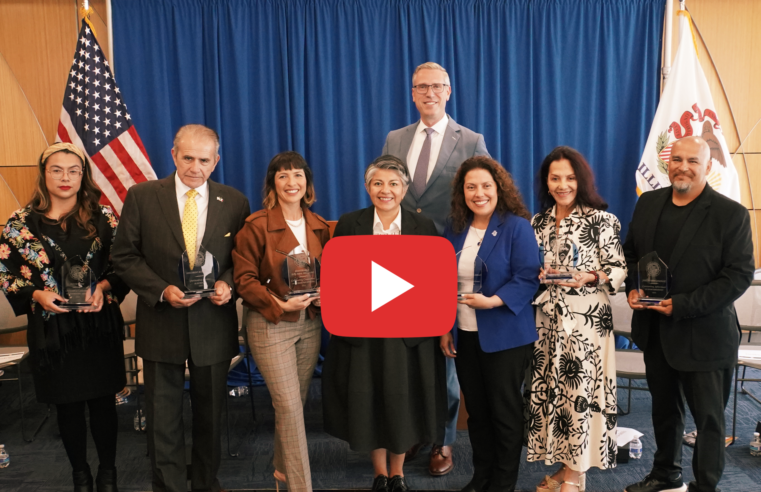 Treasurer Frerichs with seven of the Hispanic Heritage Month award recipients