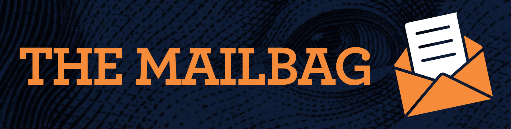 orange and navy mailbag graphic with an envelope